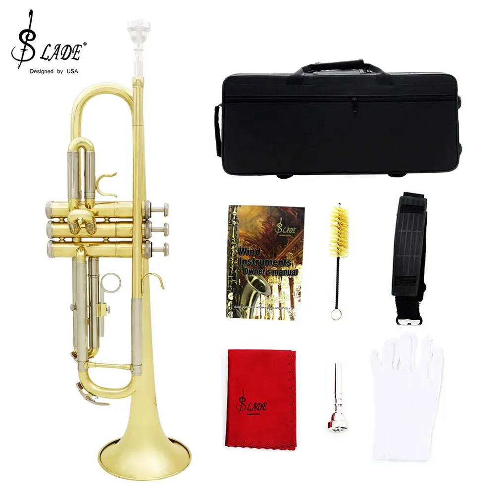 Hot Selling Hoge Kwaliteit Wind Instrument Professionele Prestaties Goud Zilver Slade B Platte Trompet