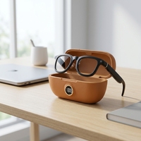 Étui de chargement en cuir pour lunettes intelligentes, pochette de transport pour lunettes avec affichage numérique de la batterie