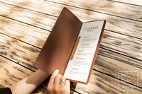 Housse de menu de restaurant en cuir véritable à logo embossé, très demandée