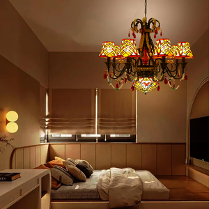 Tiffany açık krem kahverengi vitray kolye Modern victoria asmak aydınlatma armatürleri ile ayarlanabilir zincir & E26 baz - Product Image 3