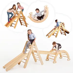 4 In 1 Playground Play Set With Triangle Climber Rock Wooden Climbing Toys Wood Triangle Indoor Climbing Frame