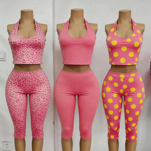 Completi Estivi da Donna in Due Pezzi, Stile Y2K con Pois, Top Halter Senza Maniche e Pantaloni Capri in Cotone e Spandex, Logo Personalizzato, Outfit Casual OEM - Product Image 2