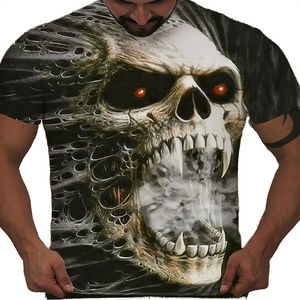 T-shirt d'été décontracté personnalisé pour homme à manches courtes, respirant, avec imprimé numérique 3D Crâne Horreur, design vierge et technique de teinture unie - Product Image 2