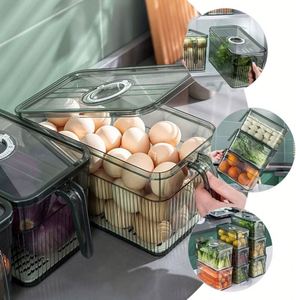 3L Injection-Molded PET <b>Plastic</b> Modern Green Kitchen Refrigerator Organizer Storage Container Drawer Crisper <b>Box</b> Handle - Product Image 3