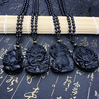 Bijoux chinois en gros Noir Thaïlande Bouddha Pendentif Dragon Pierre Pendentif Collier Obtenir le dernier prix