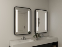 Miroir mural LED argenté à coins arrondis, éclairage latéral, design moderne, verre anti-traces de doigts, CCT réglable en option