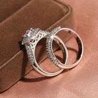 Ensemble de bijoux de mariage pour femme en argent blanc avec zircon de luxe, cristal, zircon, anneau de feu, anneau de feu de cuivre