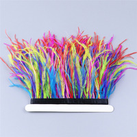Frange de plumes d'autruche en tissu multicolore de 10-15 cm pour robe de mariée, vêtements de danse, jupe, vêtement - Vente à prix réduit