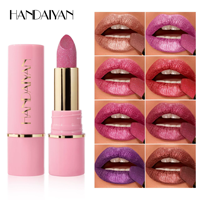 HANDAIYAN Rouge à Lèvres Solide Rose Nude Diamant Mat Pailleté Teinte Lèvres Brillante Imperméable Longue Tenue Effet Nacré Scintillant Tendance