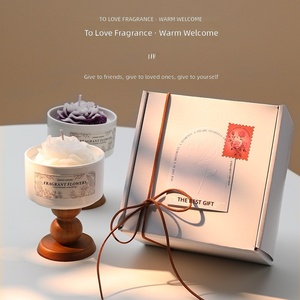Ensemble cadeau de bougies en cire de soja en forme de fleur de luxe avec support en bois, bougie parfumée pour la maison, aromathérapie, pour anniversaire, mariage - Product Image 3