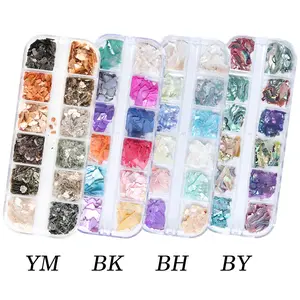  Ym Bk Bh Door Gemengde Kleuren Glitter Nail Art Abalone Shell Nail Decoratie Pailletten Met 12 Potten/Set