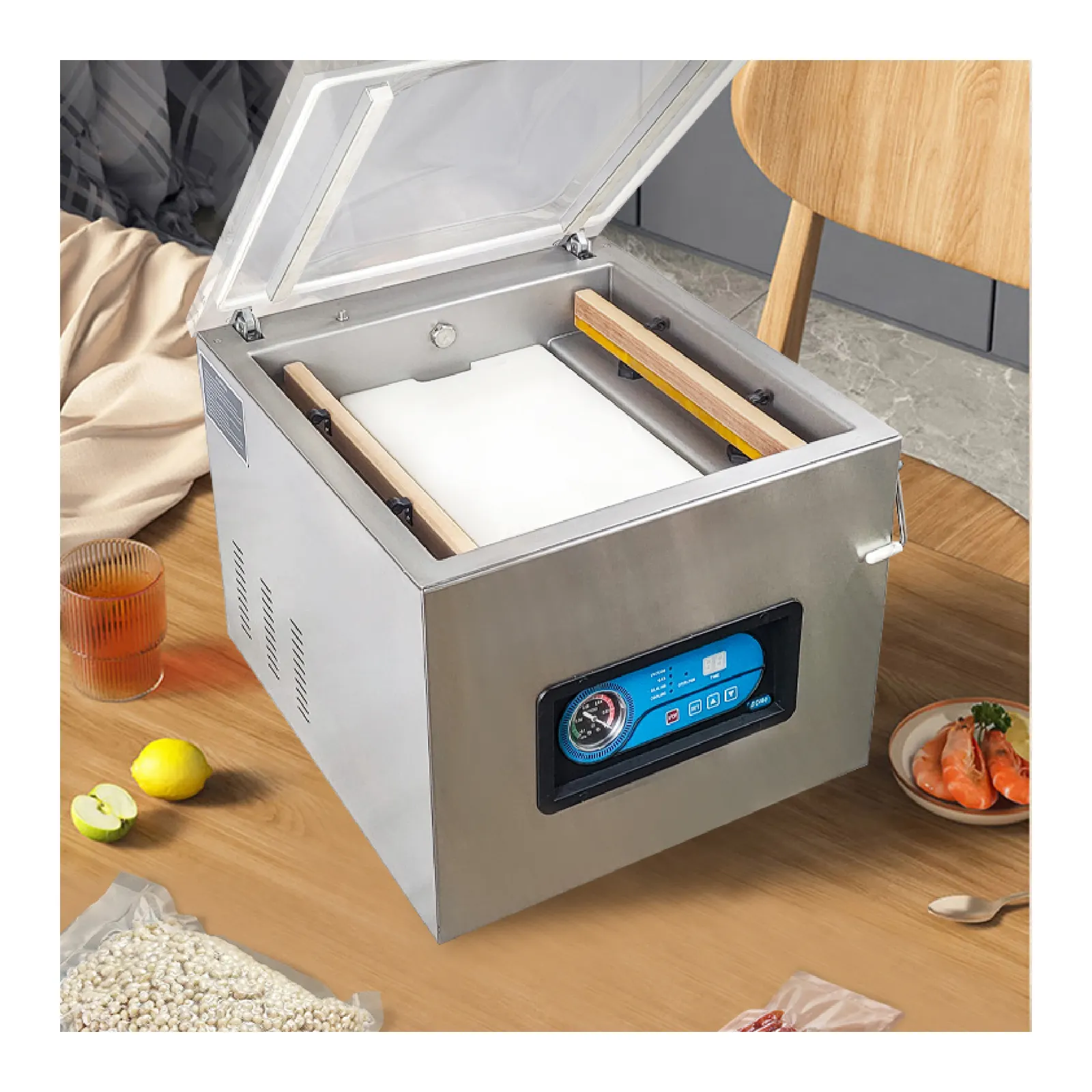 Máquina automática de embalagem a vácuo para queijo, seladora a vácuo de alimentos de câmara única, máquina formadora de embalagens a vácuo