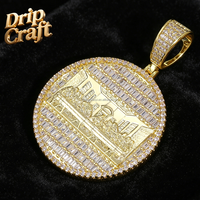 Pendentif Hip Hop Grand Disque Rond, Pendentif Dernière Cène en Cuivre Plaqué Or Véritable avec Zirconium Complet, Unisexe
