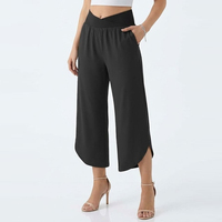 Pantalones Capri de Cintura Alta Cruzada para Mujer, Talla Grande, Pierna Ancha, Casuales, para Verano, Playa, Vacaciones, con Bolsillos, Personalizados OEM ODM