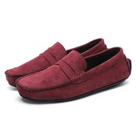 Chaussures pour hommes cousues à la main en cuir velours, antidérapantes, à semelle souple, faciles à enfiler et à retirer, pour affaires, loisirs et trajets quotidiens, type mocassins.
