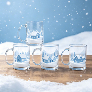 Tasses à café vintage en verre transparent avec motif de baies de houx dorées, élégantes tasses décoratives de Noël - Product Image 4