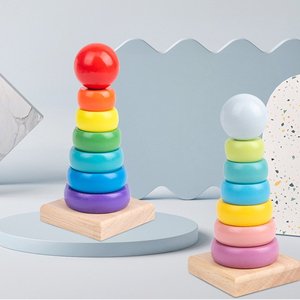 Apilador de arcoíris de madera clásico recién llegado, juguetes educativos de apilamiento para niños - Product Image 6