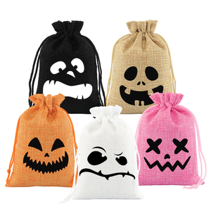 Nuova Borsa con Coulisse 2026 per Snack e <span class=keywords><strong>Caramelle</strong></span> a Tema Ghost Face, con Sacchetto in Lino, Divertente Sacchetto Regalo Fantasma per Promozioni - Product Image 1