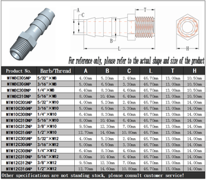 Conector PVDF con rosca macho M10 para manguera recta de 5.8 mm DI y 6.4 mm DI, accesorio de tubería con rosca macho - Product Image 5