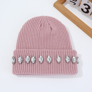 Hip Hop hiver bonnet tricoté brillant gouttes d'eau strass Logo personnalisé pompon 100% acrylique sublimation impression unisexe rue - Product Image 3