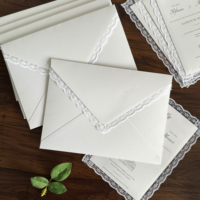 Carte d'invitation artisanale à bordure dentelle OEM, invitation de mariage de luxe avec enveloppe à rabat en V, carte de vœux d'anniversaire, enveloppes dentelle