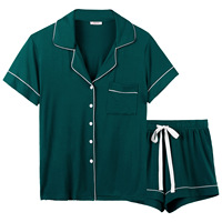 Pyjama en modal extensible et rafraîchissant pour femme – Nouvelle collection été respirante, décontractée, avec revers, manches courtes et short – Ensemble deux pièces tendance pour la maison