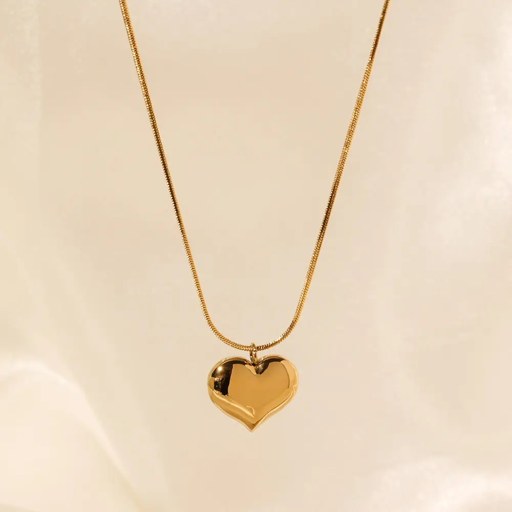 High Quality Large Heart Pendant Necklace Waterproof Gold Plated Stainless Steel Necklace For Women collier en acier inoxydable