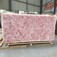 Dessus de table en cristal de marbre rose de pierres précieuses naturelles, grande dalle de quartz rose, tuile de pierre semi-précieuse rétroéclairée