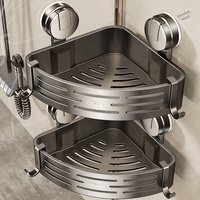 Étagère d'angle triangulaire à ventouse pour salle de bain, style luxe léger, en plastique ABS finition pulvérisée, rangement sans perçage pour lavabo