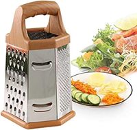 Yaolan 9-inch zilveren keukenkaas- en groenteschaaf met 6 zijden, bamboe handvat, handmatige roestvrijstalen messen, PP fruit- en groenteschaaf