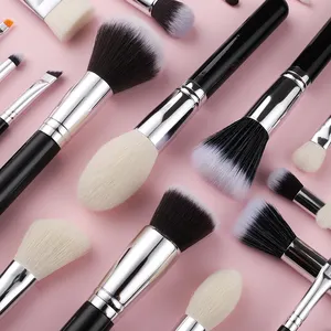 Mona 25 Pcs Makeup Brushes Professional Black White High Gloss Powder Blush Makeup Brushes Set