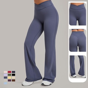 Pantalon <span class=keywords><strong>de</strong></span> yoga évasé YIYI pour femme, taille haute croisée en V, sans couture avant, sculptant et rehausseur <span class=keywords><strong>de</strong></span> fessier, doux et extensible, pour la gym - Product Image 1