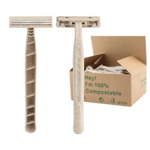 eco friendly disposable razor with 2 blades Recycling material biodegradable wheat straw twin blade shaving razor