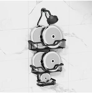 Étagère de douche d'angle suspendue en acier anti-basculement, 3 niveaux, anti-rouille, avec crochets, <span class=keywords><strong>support</strong></span> pour savon et brosse à dents - Product Image 6