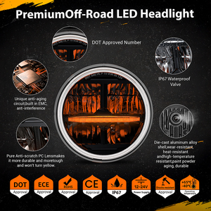 ไฟหน้า LED ทรงกลม 7 นิ้ว สว่างพิเศษ ไฟสูง/ต่ำ รองรับมาตรฐาน IP68 พร้อมไฟ DRL สีขาว และไฟเลี้ยวสีเหลืองอำพัน สำหรับรถจี๊ป - Product Image 4