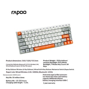 <span class=keywords><strong>Clavier</strong></span> mécanique sans fil <span class=keywords><strong>Rapoo</strong></span> V700-8A Pretender blanc et orange avec connectivité 5.0/3.0 et USB-C pour le bureau et le gaming - Product Image 4