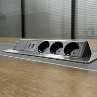 Enchufe Empotrado para Escritorio con 3 Tomas de Corriente, USB de 20W con Carga Rápida, 16A, Aleación de Aluminio, Abatible