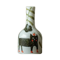 Vase en céramique chat peint à la main Arrangement nouvelle maison décoration français haut de gamme rétro salon fleur Art déco décoratif