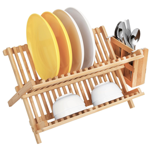 Natural Collapsible Storage Kitchen Bamboo Dish Drying Rack,Foldable Wood Kitchen Dish Racks