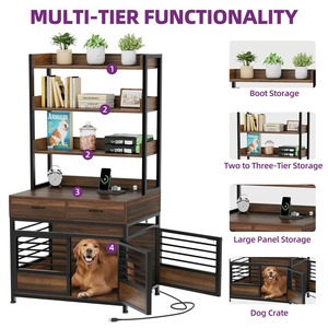 Şarj istasyonu çekmeceler ve raflar ile ahşap köpek sandık mobilya büyük köpekler için çok fonksiyonlu köpek kulübesi mobilya - Product Image 2