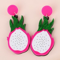 Eenvoudige Zoete Fruit Hanger Hars Oorbellen Pitaya Acryl Oorbellen Partij Sieraden Groen Blad Zwart Gespikkeld Wit Roze 1 Paar