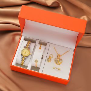 Conjunto de Reloj de Cuarzo Femenino de Lujo Minimalista, Esfera Redonda Clásica, Correa de Metal, Conjunto de Accesorios de Joyería de Moda de 4 Piezas - Product Image 1