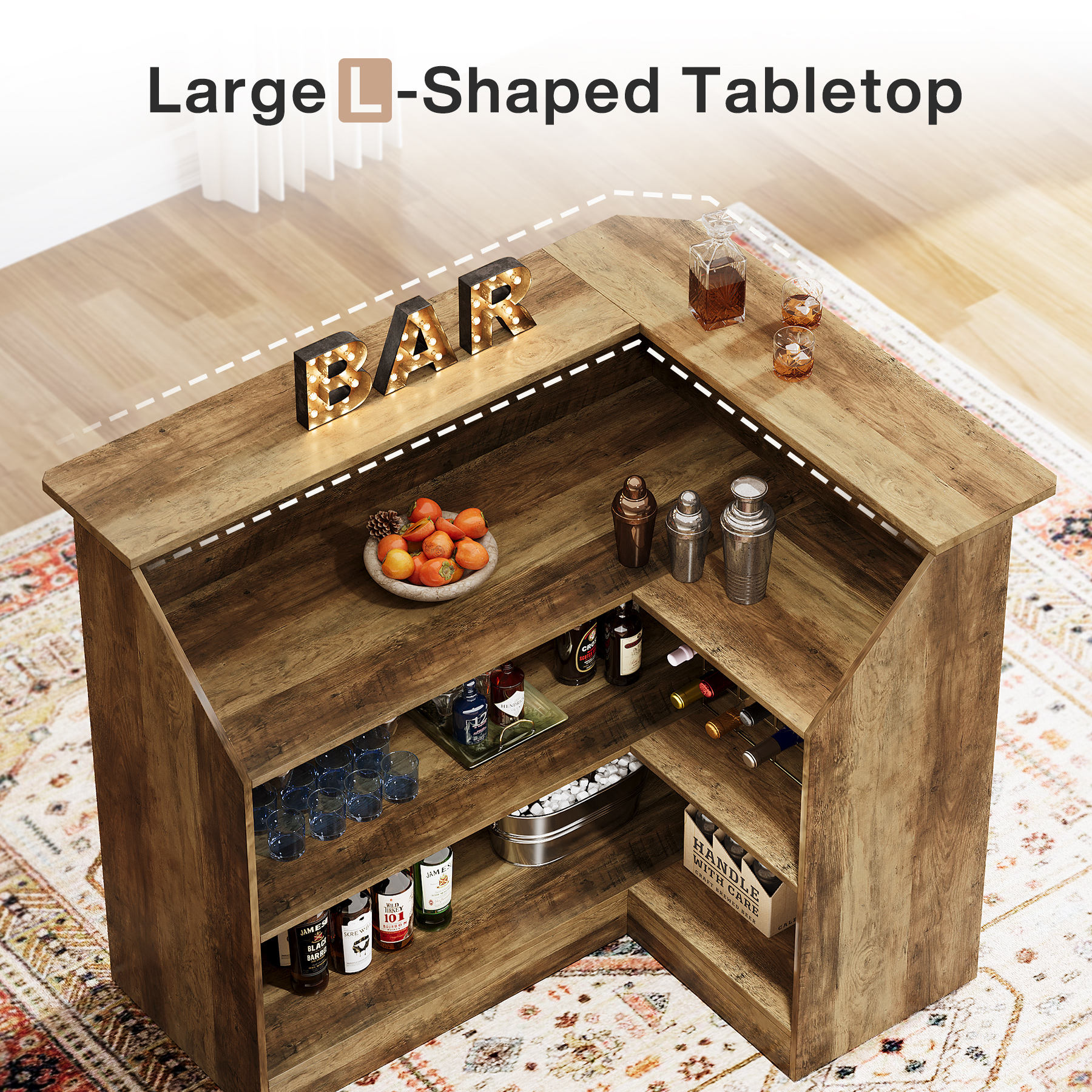 Tribesigns L-Shaped Bar Table \u0026 4-Tier Corner Cabinet: Modern Wine and Bar  Storage Solution for Living Room and Kitchen, image size:1800x1800