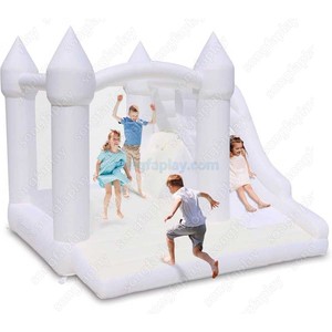 Château gonflable extérieur blanc à thème d'anniversaire avec souffleur, maison de rebond pour fête, parc de trampoline - Product Image 4