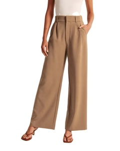 Pantaloni <span class=keywords><strong>da</strong></span> <span class=keywords><strong>Donna</strong></span> Primaverili a Vita Alta, Gamba Larga, Casual, Stile Coreano, Tinta Unita, per Ufficio - Product Image 1
