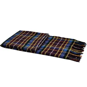 Selendang dan syal PHOENIX biru 50% wol 50% kotak-kotak akrilik tartan kotak-kotak desain Eropa rumbai modis untuk pria