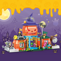 COGO Set mainan blok bangunan rakitan DIY Model rumah labu Halloween 878 buah
