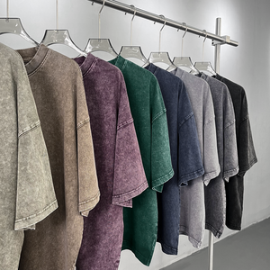 Camiseta de algodón retro de alta calidad de 275 g/m² con lavado ácido, corte cropped y ajuste holgado, estilo vintage, con logo personalizado, de tela gruesa para hombre. - Product Image 2