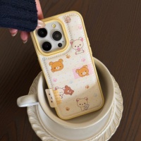 Coques de téléphone pour 17/16/15/14, mignonnes, en forme d'ours en trois dimensions, avec support, anti-chute, protection des bords souples