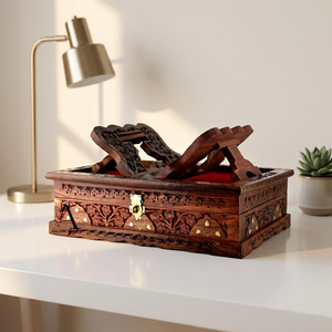 Soporte Plegable de Madera para Libros Sagrados, Hecho a Mano, con Diseño Tallado y Caja de Almacenamiento |   Rehal Decorativo para el Corán, la Biblia y Libros Religiosos - Product Image 5